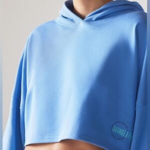 Savage X Fenty Terry Scoop Logo Hoodie/Blue Dolphin